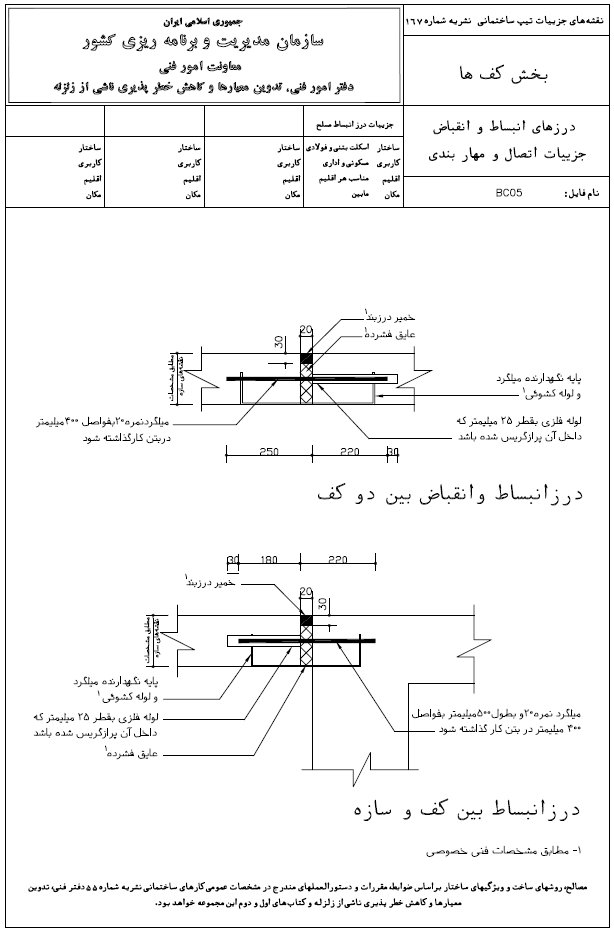 درزهای انبساط و انقباض جزئیات اتصال و مهاربندی
