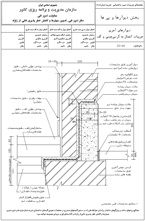 دیتیل اتصال دیوارهای آجری با کف