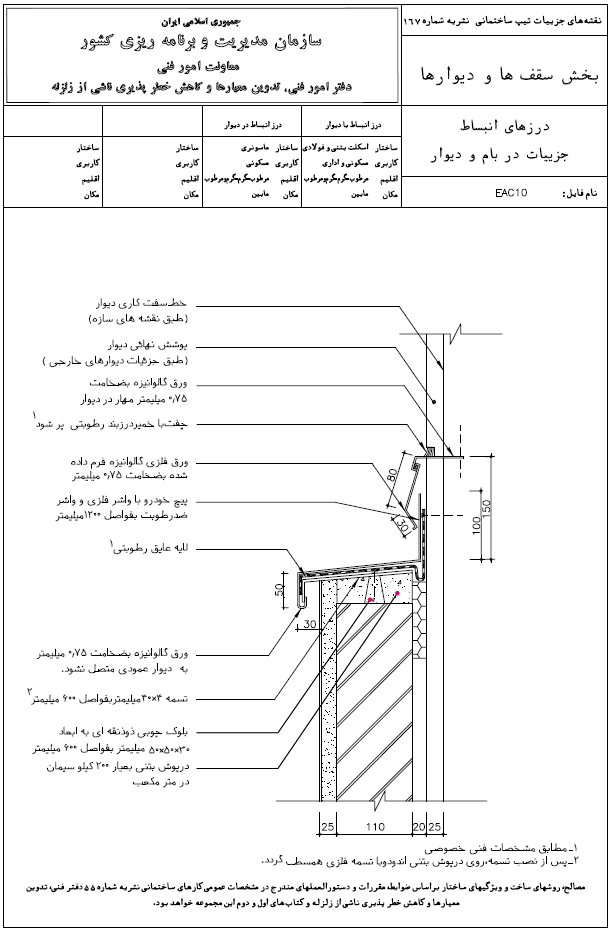 درزهای انبساط دیتیل در بام و دیوار