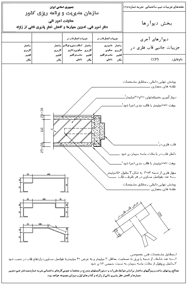 دیوارهای آجری جزئیات جانبی قاب فلزی در