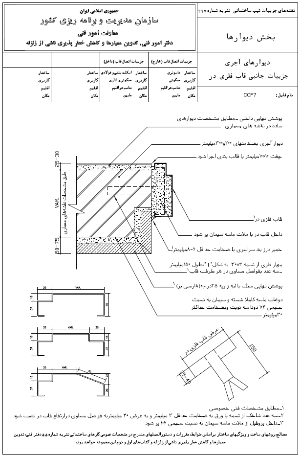 دیوار های آجری دیتیل قاب فلزی در