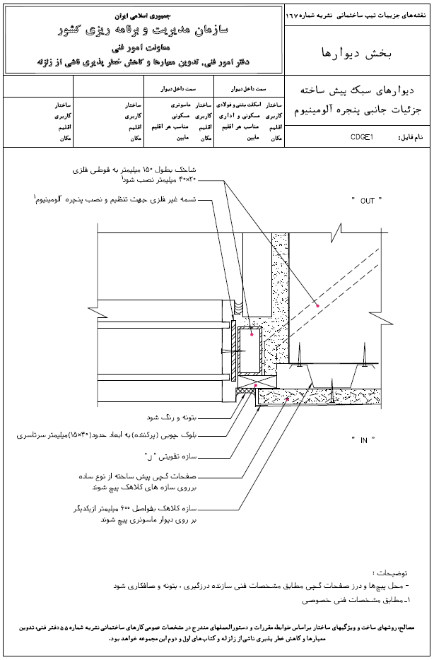 دیوار سبک پیش ساخته دیتیل جانبی پنجره آلومینیوم