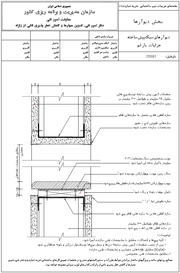دیوار سبک پیش ساخته جزئیات بارشو نشریه 167