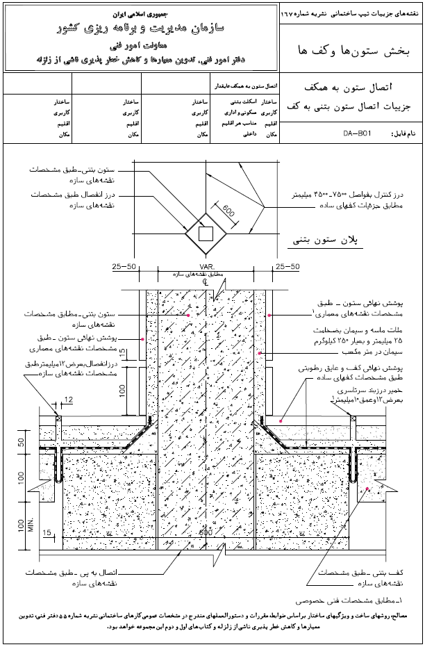 دیتیل اتصال ستون بتنی به کف نشریه شماره 167