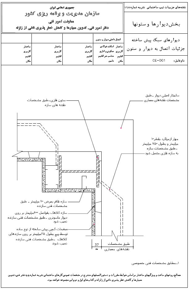 دیتیل اتصال دیوار به ستون