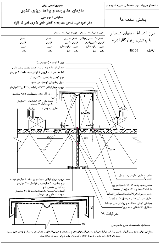 درز انبساط سقف های شیبدار با پوشش ورق گالوانیزه