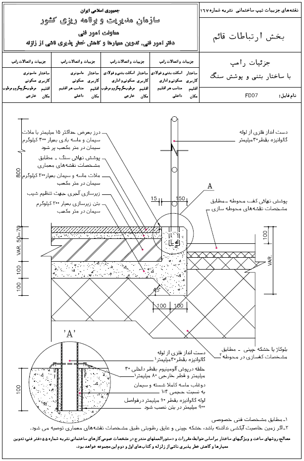 رمپ با ساختار بتنی و پوشش سنگی
