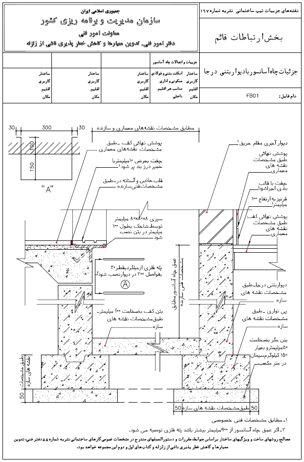 دیتیل چاله آسانسور با دیوار بتنی